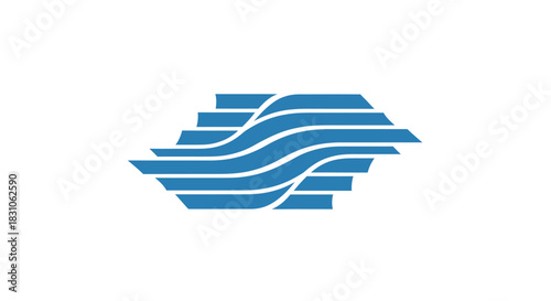 Blue abstract waves and layered geometric lines representing modern digital flow and connection