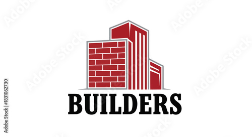 Modern Construction Building Company Logo Design with Brick Wall and Skyscraper Icons Vector