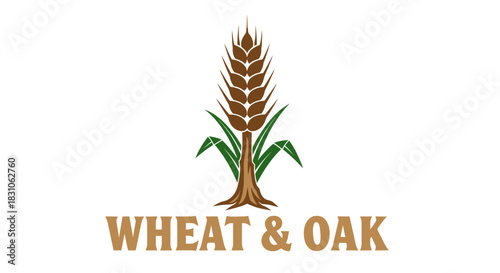 Stylized Wheat Stalk and Oak Tree Logo Design for Sustainable Agriculture and Food Brands