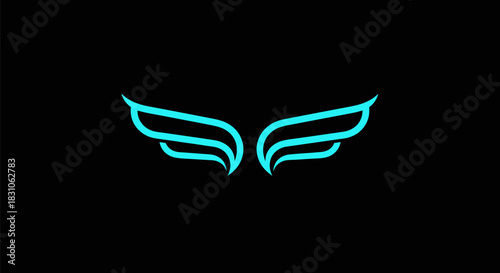 Modern Abstract Cyan Wings Logo Design Vector Illustration on Black Background for Freedom and