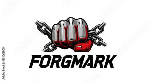 Dynamic graphic of powerful clenched fist breaking metal chains symbolizing determination