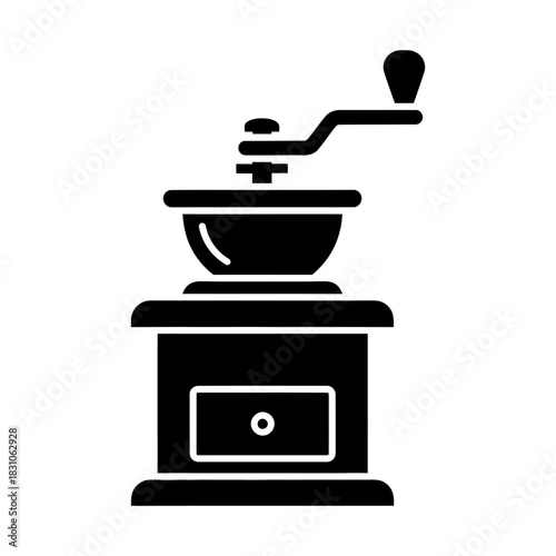 Coffee Grinder Silhouette with Hand Crank on Cabinet