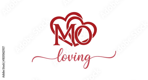 Elegant Red Hearts Intertwined with M and O Initials and Loving Script Design