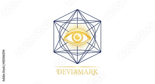 Divine Golden Eye in Intricate Sacred Geometry Design for Spiritual Insight and Vision