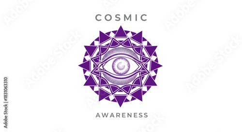Mystical Purple Third Eye Symbol in Geometric Mandala Pattern for Spiritual Awakening