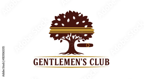 Sophisticated brown tree and cigar emblem for exclusive gentlemen's leisure club design