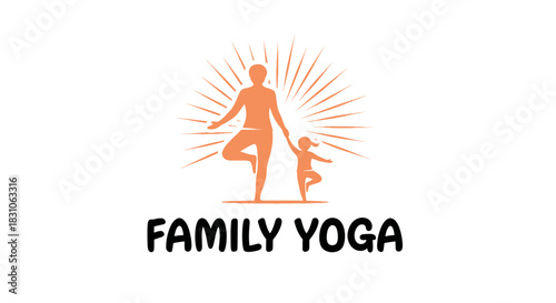 Harmonious family yoga illustration featuring parent and child in tree pose promoting wellness and