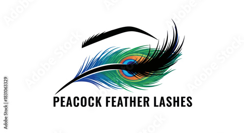 Elegant Peacock Feather Eyelashes Logo Design with Vibrant Eye Motif for Beauty Brand