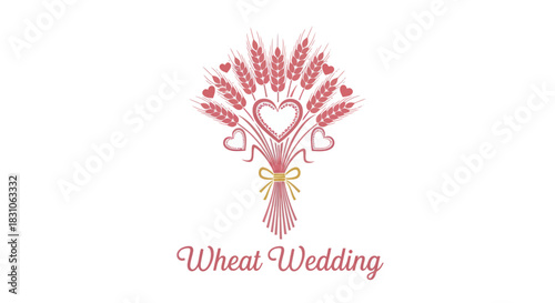 Romantic wheat stalk bouquet with decorative hearts and elegant bow for love celebration harvest