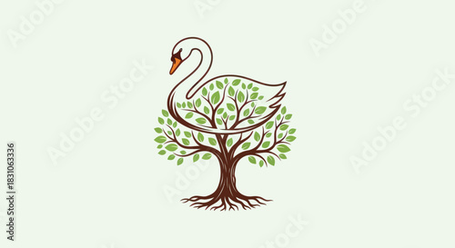 Elegant Swan and Tree Logo Design Symbolizing Nature Growth and Environmental Harmony