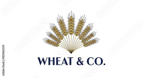 Golden Wheat Stalks Emblem Symbolizing Agriculture and Natural Food Products Design