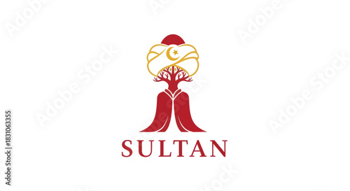 Majestic Sultan Turban Logo Featuring Royal Tree and Ottoman Crescent Star Motif Branding Identity