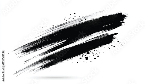 Black grunge brush stroke. Painted ink stripe. Ink spot isolated on white background. Vector illustration