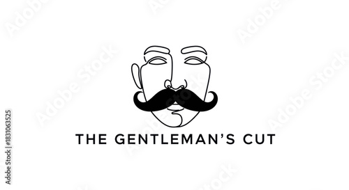 Elegant minimalist line art gentleman face with stylish mustache logo for barbershop or grooming