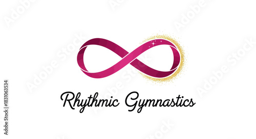 Vibrant Rhythmic Gymnastics Infinity Logo with Sparkling Gold Aura on White Background Modern