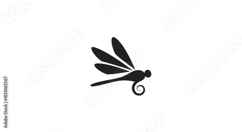 Modern black dragonfly silhouette vector icon for minimalist design projects