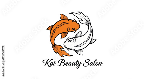 Graceful Intertwined Orange and Outline Koi Fish Logo Design for Beauty Industry Branding