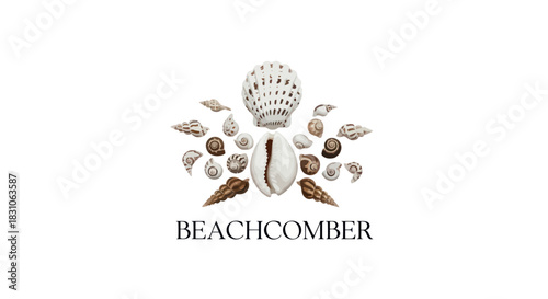 Elegant assortment of natural seashells isolated on white background, ideal for coastal design