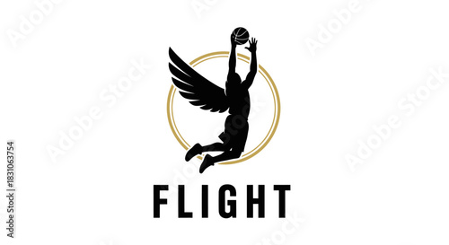 Dynamic Basketball Player with Wing Silhouette Jumping for Victory Logo Concept