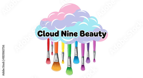 Cloud Nine Beauty makeup brushes illustration pastel cloud and vibrant rainbow colors