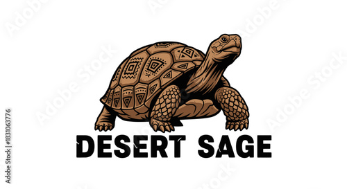 Stylized desert tortoise graphic with unique shell patterns and bold 'Desert Sage' text below