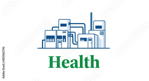 Health industry manufacturing facility production plant vector illustration symbol design
