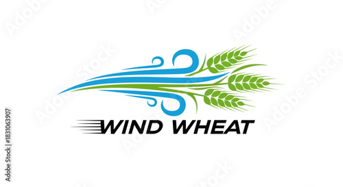 Dynamic wind flow illustration with green wheat ears depicting natural agriculture and sustainable