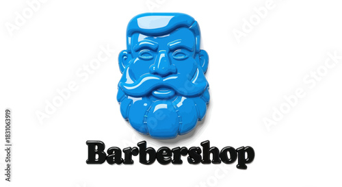 Vibrant Blue Barbershop Icon with Stylish Bearded Man Glossy Modern Logo Design