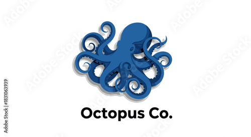 Dynamic Blue Octopus Vector Illustration for Business or Aquatic Company Logo Design