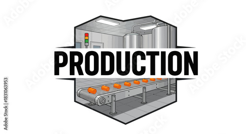 Industrial Production Line with Automated Conveyor Belt and Processing Equipment Vector Illustration