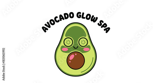 Adorable Avocado Mascot with Eye Mask for Skincare and Wellness Spa Concept Design