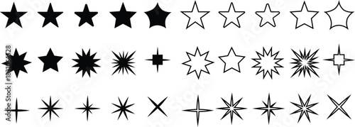 Assortment of Black Star Shapes and Starbursts silhouette