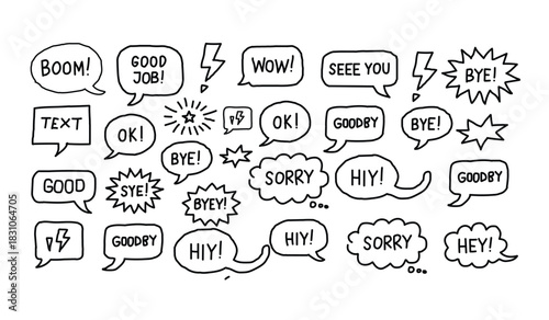 Assortment of Comic Speech Bubbles with Greetings and Exclamations