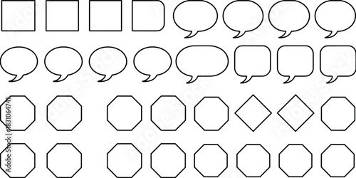 WebGeometric shape icon set, squares, speech bubbles, octagons, diamonds, black vector symbols, classification grid, abstract design elements