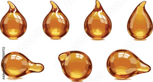 Gold Liquid Drops Collection, Glossy Oil Bubbles, Honey Syrup 3D Blobs, Cosmetic Serum Mockups, Amber Drips, Abstract Fluid Shapes for Branding, Beauty, UI