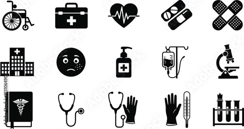 Medical Healthcare Equipment Silhouette Vector Hospital Icons Collection