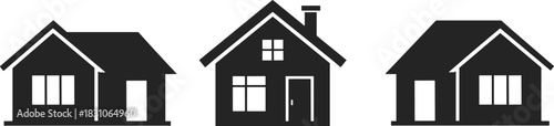 House silhouette icons, architectural vector, home design clipart, real estate graphic, gabled roof illustration, building shapes, residential icons