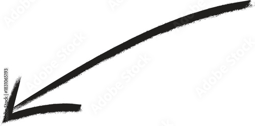 Black Grunge Arrow Pointing Down and Left on White Background