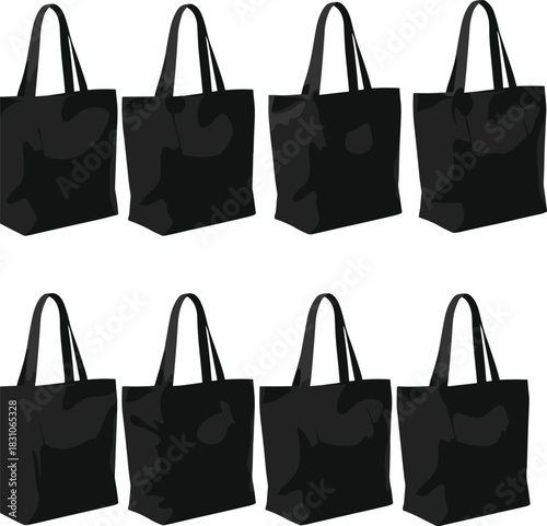 Minimalist Black Tote Bag Collection, Reusable Canvas Shopper Bags, Retail Mockups, Eco-Friendly Merchandise Display, Fashion Accessory Grid for Branding Design