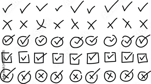 Collection Of Hand Drawn Check Marks And Crosses tick