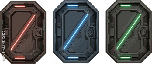 Sci-Fi Futuristic Panel Set, Glowing Tech Frames, RGB Light Slots, Cyber UI Plate Design, Game HUD Border Collection for Interface, Overlay, Branding Mockup
