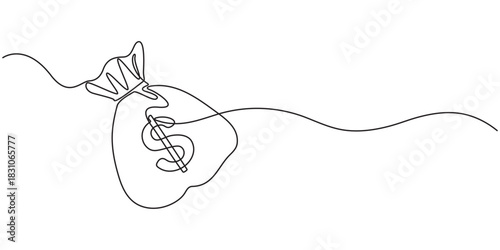 Dollar money bag continuous one line drawing illustration. Business euro sign concept. Continuous one line drawing of euro money bag. Continuous one line drawing of money bag. Money storage and 