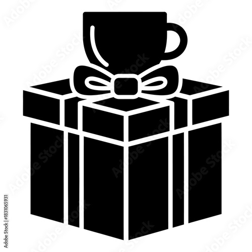 Gift Box with Ribbon and Mug Icon Vector Illustration