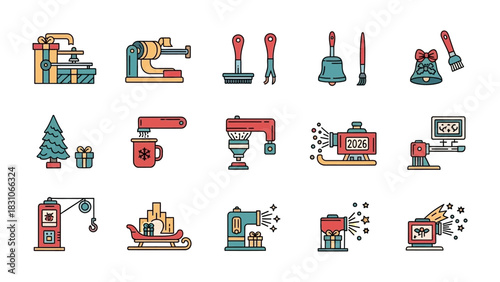 Christmas Festive Icon Set: A vibrant and diverse set of icons, capturing the essence of Christmas, perfect for adding a touch of holiday cheer to any project.