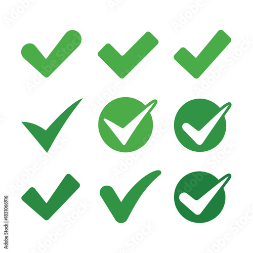 Multiple green check marks displayed in a grid arrangement on a white background.