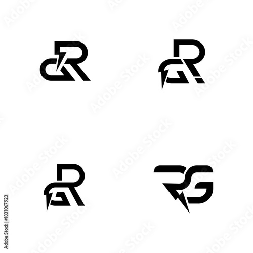  Initial Letter GR or RG Logo Set with Lightning Bolt Symbol