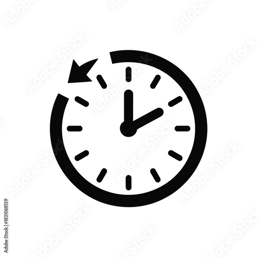 A simple black and white icon depicts a clock with an arrow indicating a time frame.