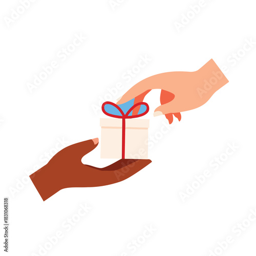 Gift Box Exchange Hands Silhouette Solid Shape Icon - Giving Present Vector