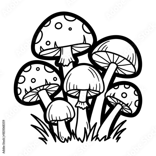 Mushroom Clipart Illustration with Fungi and Grass