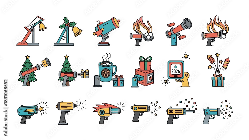 Naklejka premium Whimsical Elements: A captivating illustration featuring a delightful array of charming elements with vibrant colors and intricate details. The artwork exudes a sense of fun and creativity.